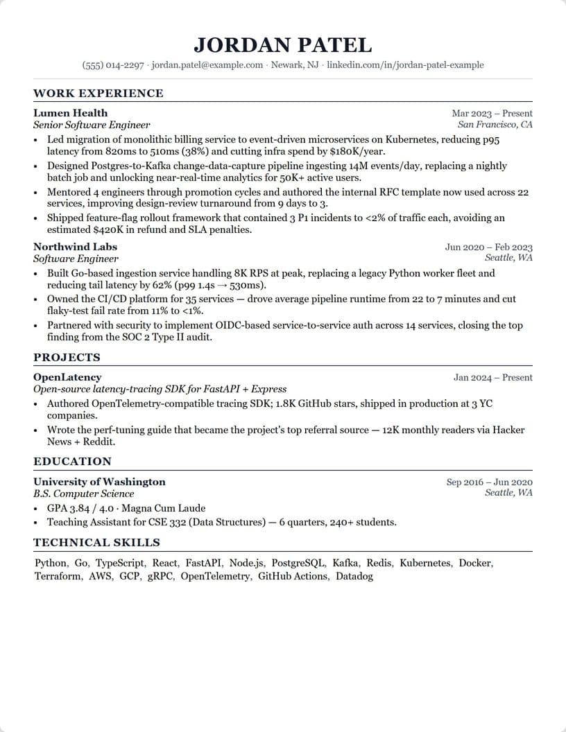 The Classic template, drawn by the real builder on a sample resume
